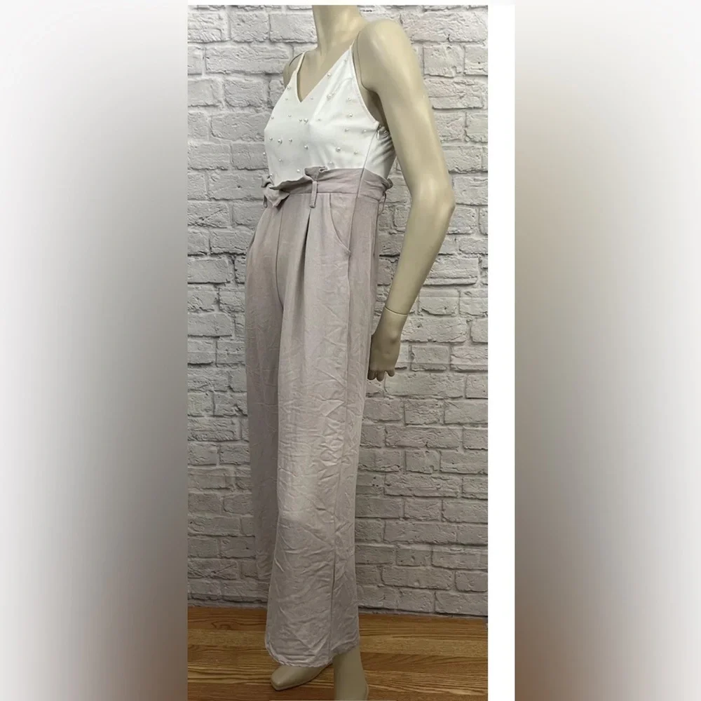 THE CLOTHING COMPANY PINK & WHITE EMBELLISHED SLEEVELESS JUMPSUIT SIZE S - Picture 3 of 5